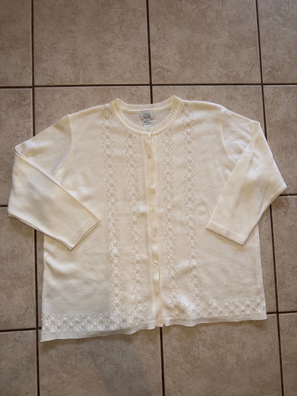 Only Necessities white Button-Up Lace-Panel Cardigan vintage